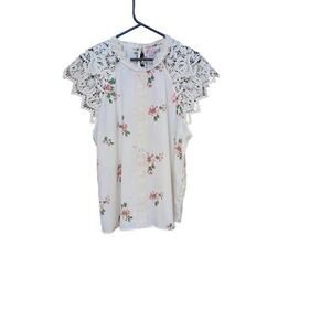 No Boundaries Floral Print Crochet Lace Short Sleeves Top Size XXL (19)